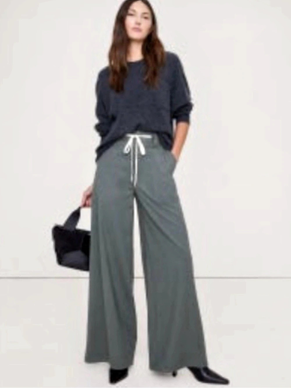 Banana Republic High-Rise Wide-Leg Wool Pant Slate Blue